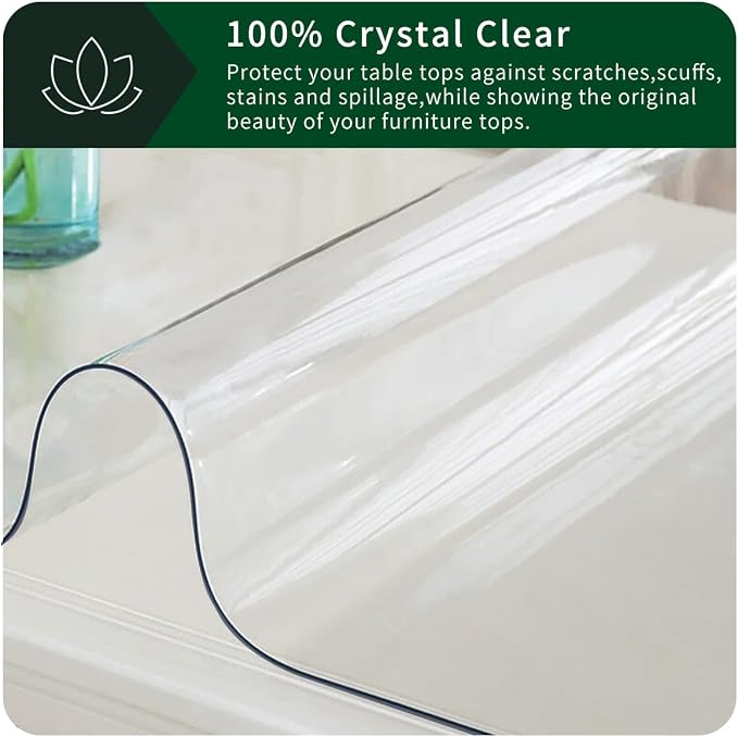 Rectangular Clear PVC Table Protector Waterproof Transparent Plastic Table Pad for Dining Table Writing Desk Coffee Table Dresser 23x51 Inch Non-Slip Vinyl Desk Mat on Top of Desk Wipeable 1.5mm Thick