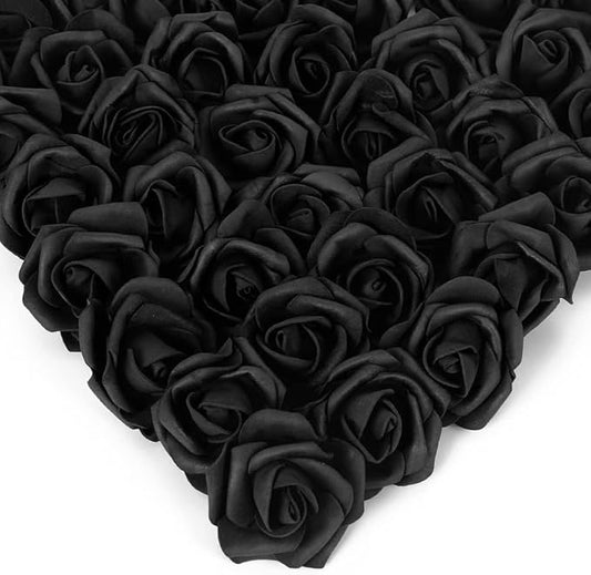 Stemless Rose Artificial Flower Heads, 200Pcs Black 1.97in Foam Roses for DIY Craft Wedding & Baby Shower Decoration