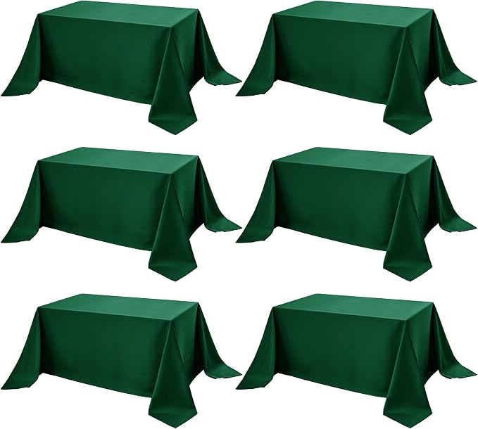 6-Pack Hunter Green Tablecloths for Rectangle Tables, 90 x 156 Inches, Stain-Resistant Polyester Fabric for 8 Foot Tables - Washable Table Covers for Weddings, Birthday Parties, Events