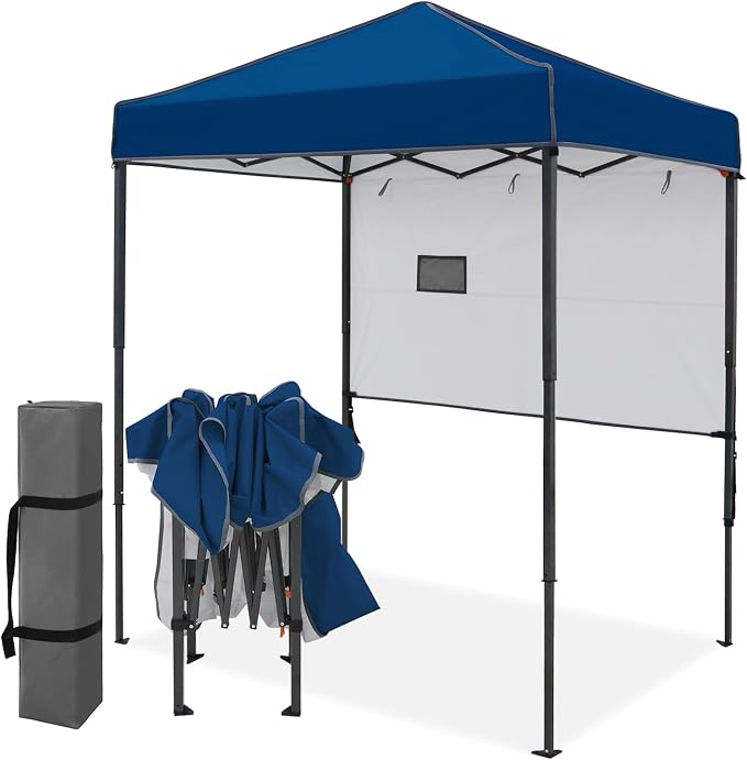 EAGLE PEAK 6x4 Instant Pop Up Canopy Tent with 1 Half Wall Panel, Straight Leg Sun Shelter, Portable Canopy with Carry Bag for Camping, Beach & Sports, Dark Blue