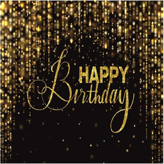 Happy Birthday Backdrop for Photography 10x10ft Luxury Black and Gold Birthday Party Backdrop Background Banner Bokeh Glitter Men Birthday Party Decorations Supplies Wallpaper Studio Props