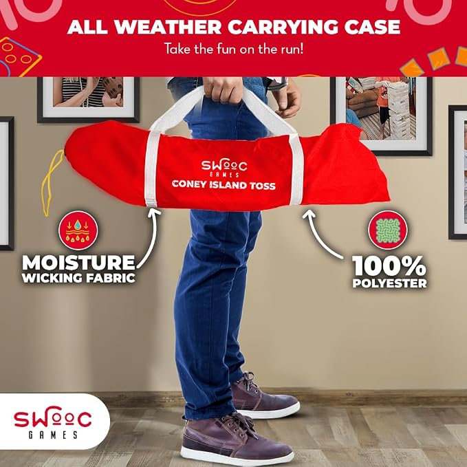 Swooc Games - Coney Island Toss™ - Arcade Style Cornhole Board Set w/Carrying Case & 15+ Games - Corn Hole Games for Adults - Kids Bean Bag Toss Game - Kids Cornhole Set w/Bags - Outdoor Yard Games