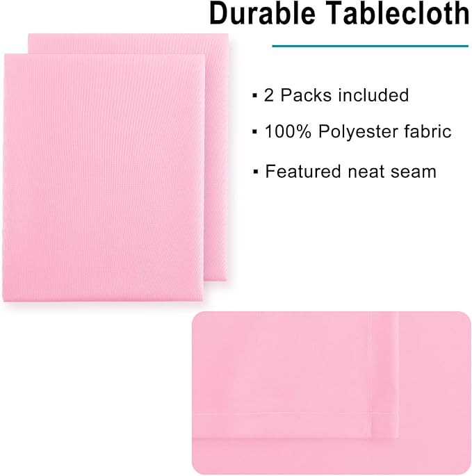 Hiasan 2 Pieces Pink Tablecloth Rectangle - Washable Waterproof Fabric Oblong Table Cloth for Card Tables, Party and Dining, 54 x 80 Inch