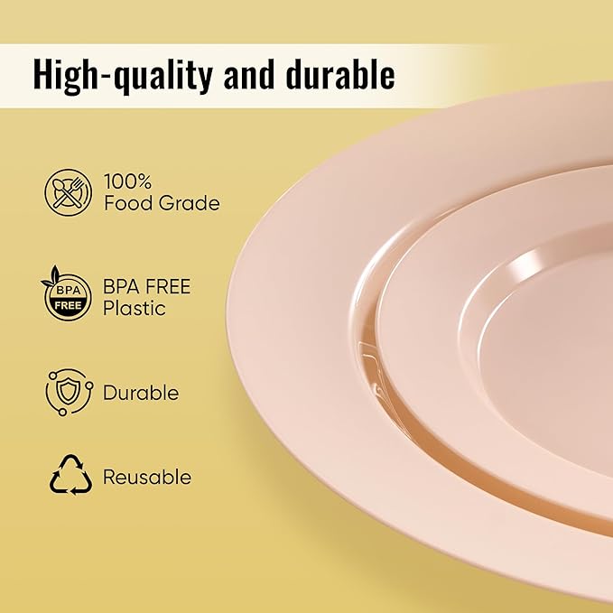 Fijinhom 100PCS Pink Disposable Plates for 50 Guests Including 50PCS 10" Dinner Plates & 50PCS 7" Dessert Plates, Pink