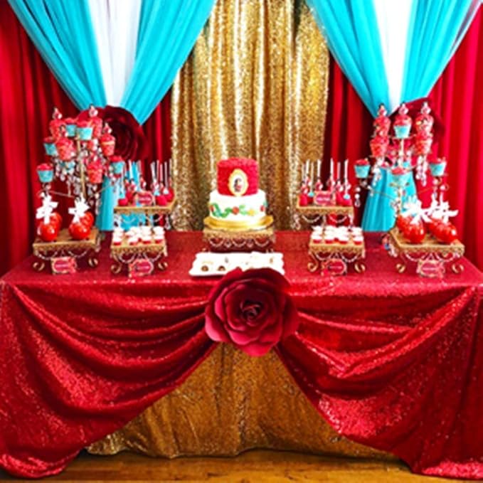 B-COOL Rectangle Sequin Tablecloth Christmas Red Table Cloth 60x102inch Seamless Wedding Red Sequin Fabric Linens Overlay for Mother's Day Valentines Decoration