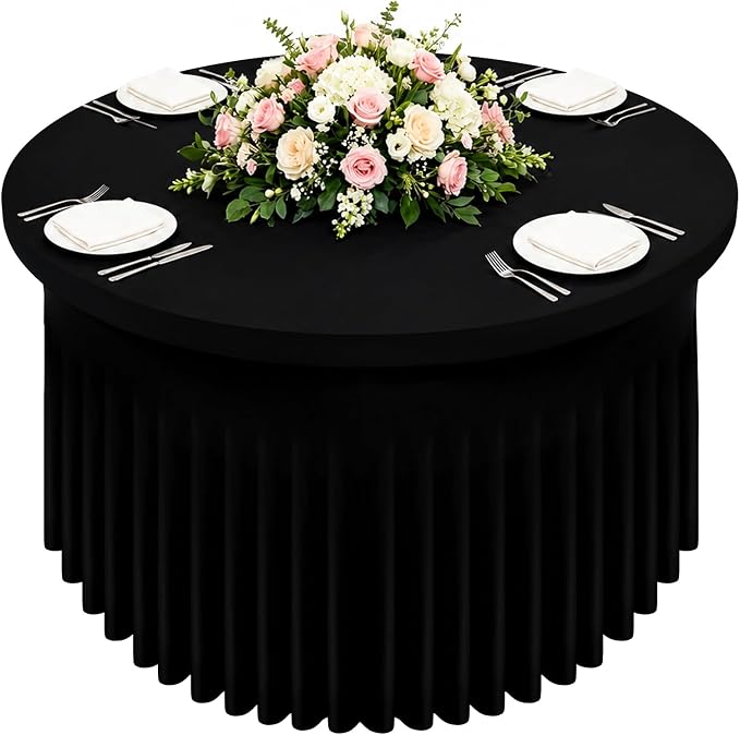 Smiry Round Spandex Tablecloth, Elastic Fitted Washable Tablecloths for 72 Round Tables, Waterpoof Stretch Table Cover Skirt for Outdoor, Wedding, Banquet & Parties, Black