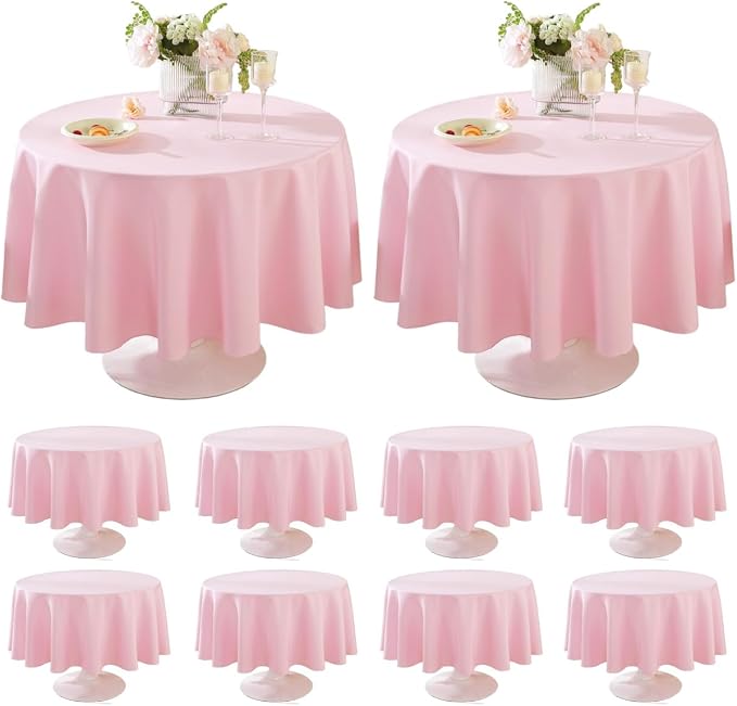 10 Pack Round Tablecloth 90 Inch Pink Tablecloth, Polyester Fabric Washable Table Cloth for Home, Party, Wedding or Restaurant Use.