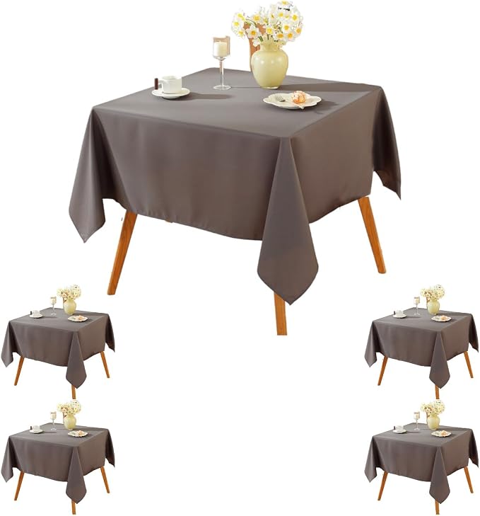 5 Pack Square Tablecloth 60 x 60 Inch Charcoal Tablecloth, Polyester Fabric Washable Table Cloth for Home, Party, Wedding or Restaurant Use.