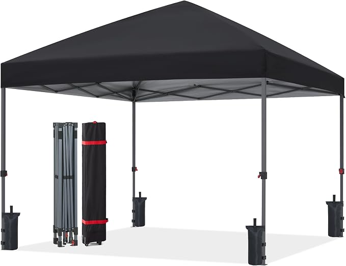 ABCCANOPY 8x8 Pop Up Canopy Tent, Easy Setup Instant Shelter with Wheeled Bag, Heavy Duty Outdoor Canopy for Beach, Market, Backyard, UV Protection, Outdoor Weather Protection (Black, 8x8)