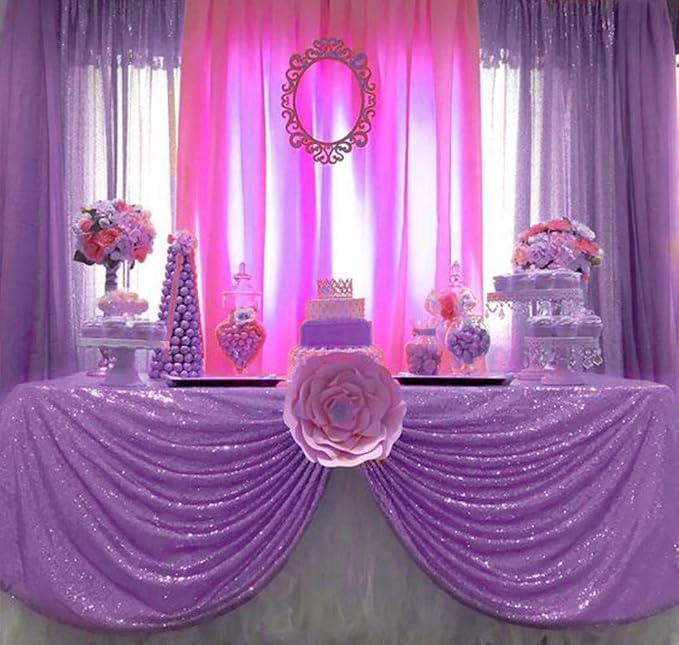B-COOL Sequin Tablecloth Party Decoration: Romantic Sparkly Party Tablecloth Glitter Table Overlays for Wedding Sequin Overlay for Ceremony Lavender 50x50inch Square