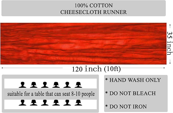 MDS Pack of 20 Cheesecloth Table Runner 35x120 Inch, 10FT Long Gauze Cheese Cloth Table Runner for Wedding Party Birthday Bridal Shower Farmhouse Garden Boho Rustic Table Decoration - Red