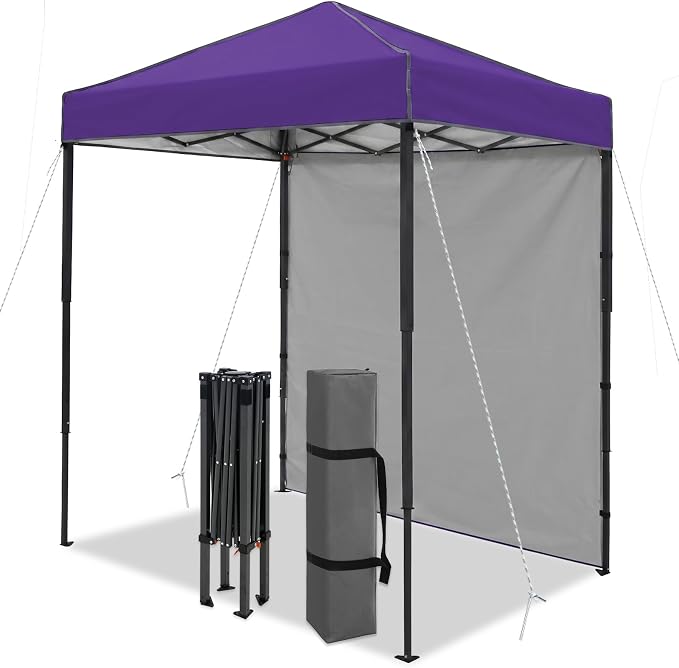 6x4 Pop Up Canopy Tent with One Wall Panel, Instant Portable Beach Canopy, Outdoor Tent with Carry Bag for Camping, Sports, Tailgating, Events, Purple