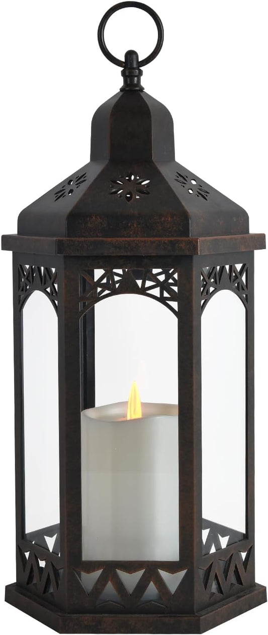 Candle Lanterns Outdoor, Lanterns Decorative Indoor for Porch with Flickering LED Candles, Hexagonal Battery Operated Lighting with Hanging Hook, Perfect for Party Decor