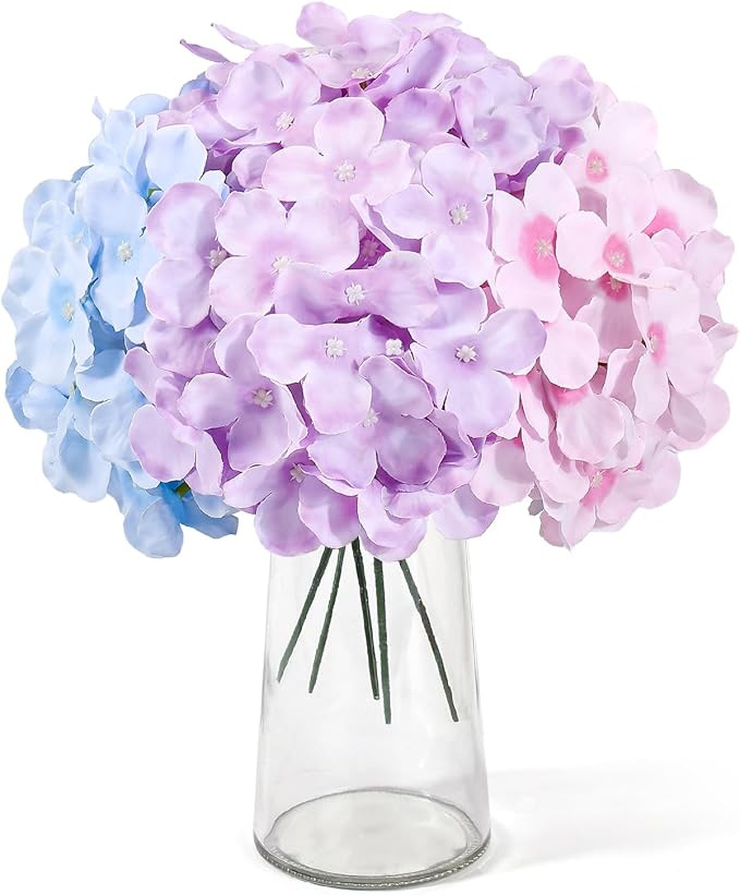 Auihiay 64Pcs Hydrangea Artificial Flowers Bulk, Faux Hydrangea Flowers Heads with Stems for Wedding Centerpieces Baby Shower Living Room Dining Table Bridal Shower Graduation Decor (Mixed Color)