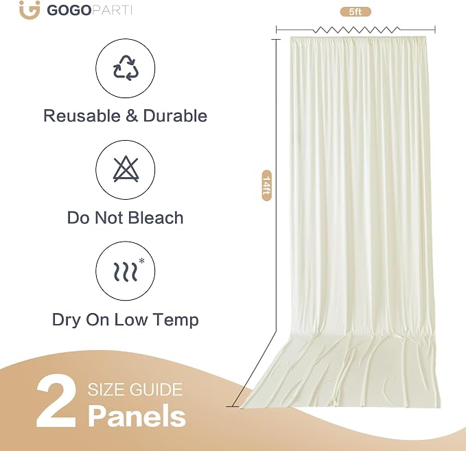10x14ft Ivory Backdrop Curtains for Wedding Party, 2 Panels 14 ft Long Back Drop Cloth, Wrinkle-Free Polyester Drapes for Birthday, Baby Shower, Stage Photography Background