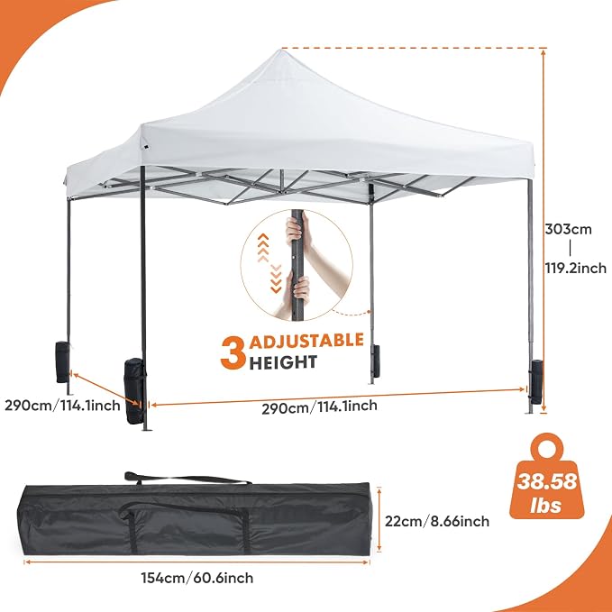 OLIXIS 10x10 FT Instant Pop Up Canopy, Waterproof Outdoor Sun Shade Tent, Heavy Duty Portable Shelter with Windproof Sand Bags for Outdoor Gatherings, Beach & Yard Events, Pure White