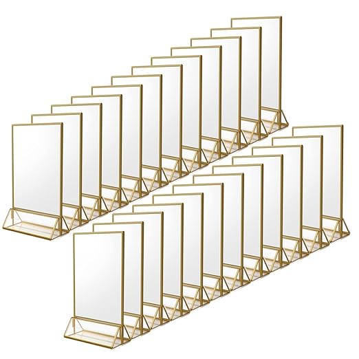 NIUBEE 25Pack 5 x 7 Gold Table Number Holder Sign Holder Clear Frames, Acrylic Double Sided Centerpiece Stands for Wedding Events