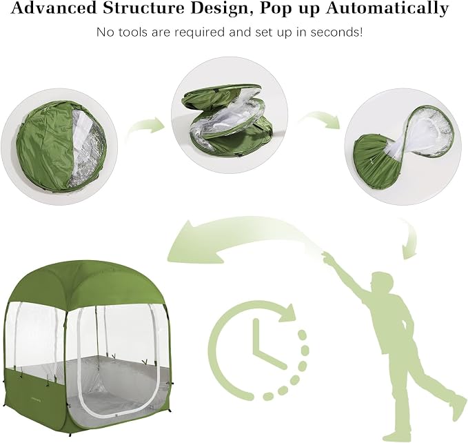 Raynesys Sports Tent, Portable & Foldable Pop Up Tents Shelter for 1-4 Person, Instant Weather Proof Clear View Bubble Tent with Carry Bag for Watching Sports Events, Camping, Fishing, Green