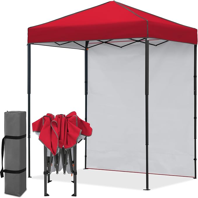 EAGLE PEAK 6x4 Instant Pop Up Canopy Tent with 1 Side Wall Panel, Straight Leg Sun Shelter, Portable Canopy with Carry Bag for Camping, Beach & Sports, Red