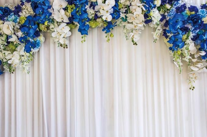 10x8ft Floral Wedding Backdrop Blue White Flowers Curtain Photography Background for Wedding Ceremony Bridal Shower Valentine's Day Birthday Party Decoration Portrait Photo Studio Props