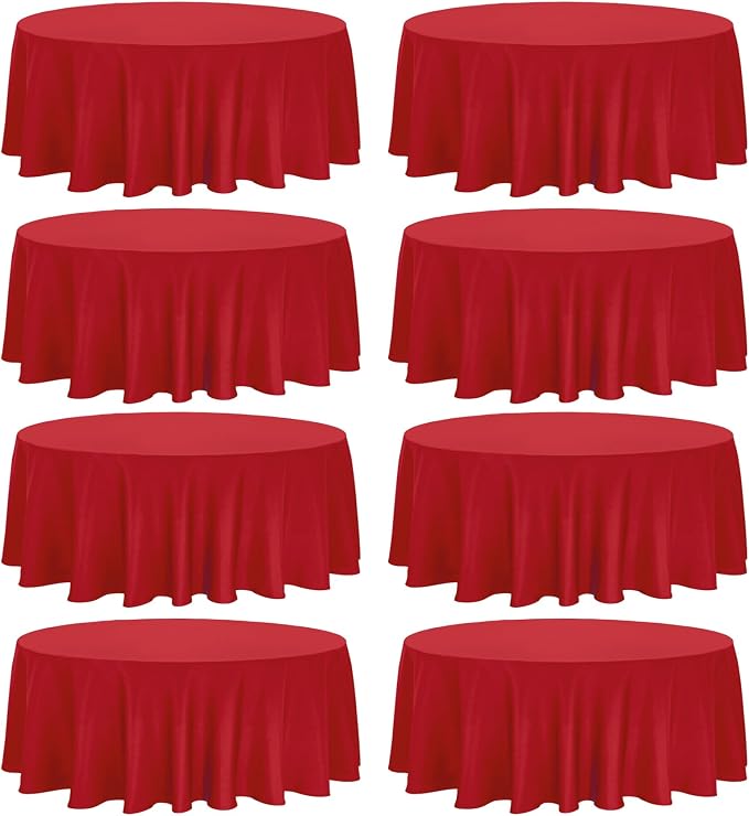 Fivenl 8 Pack Premium Round Tablecloth 120 Inch Red Round Table Covers Bulk Washable Polyester Fabric Round Table Clothes for Wedding Party Reception Banquet Buffet Restaurant (Red, 120 Inch)