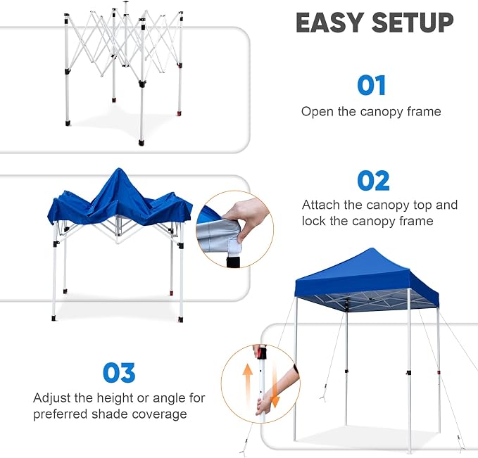 COOS BAY 5x5 Pop Up Canopy Tent, Portable Lightweight Sun Shelter with Carry Bag, Easy Setup Outdoor Canopy for Beach, Camping, Sports & Backyard Shade, Blue
