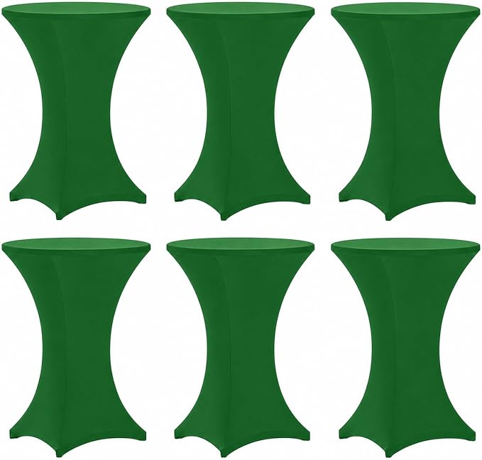 Cocktail Table Covers - 6 Pack 32x43 Inch Table Cloth - Green Fitted Stretch Spandex Round High Top Tablecloth for Party, Bar, Birthday, Pub, Banquet
