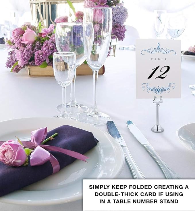 Decadent Flourish Wedding Table Numbers (Select Color/Quantity), Champagne, Royal Blue, 1-50, Double Sided, Tent or Use in a Stand, Great for Parties & Restaurants
