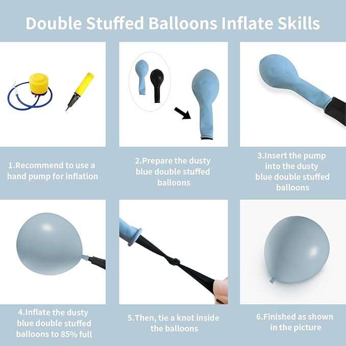 Dusty Blue Double Stuffed Balloons Different Size 115Pcs 5/10/12/18" Slate Dusty Blue Balloons Garland kit for Birthday Baby Shower Bridal Shower Gender Reveal Bear Neutral Theme Party