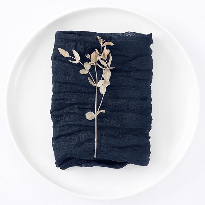 DeZerlor 12 Pack Navy Blue Cheesecloth Napkins Spring Cloth Napkins Set of 12 Navy Dinner Napkins Bulk 21x21 Inches for Wedding Bridal Shower Baby Shower Parties