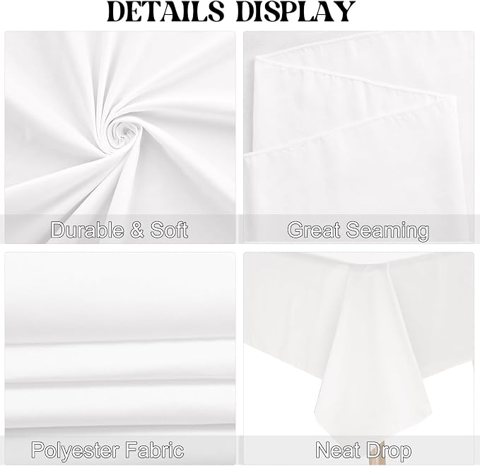 4 Pack Rectangle Tablecloth 90x156Inch White Polyester Table Cover for Wedding Dining Table Buffet Parties Banquet Decoration（White）