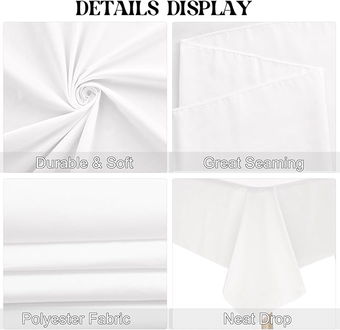 6 Pack Rectangle White Table Cloth Bulk Washable Polyester Table Cover for Wedding Dining Table Buffet Parties Banquet Decoration（60x102Inch, White）