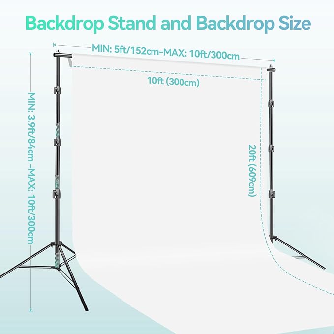 EMART Portable Photography Backdrop Stand Kit 10 x 10 ft with 10 x 20 ft White Backdrop, Adjustable Background Support System for Photo Video Studio, Photoshoot, Party, Live Game, Interviews