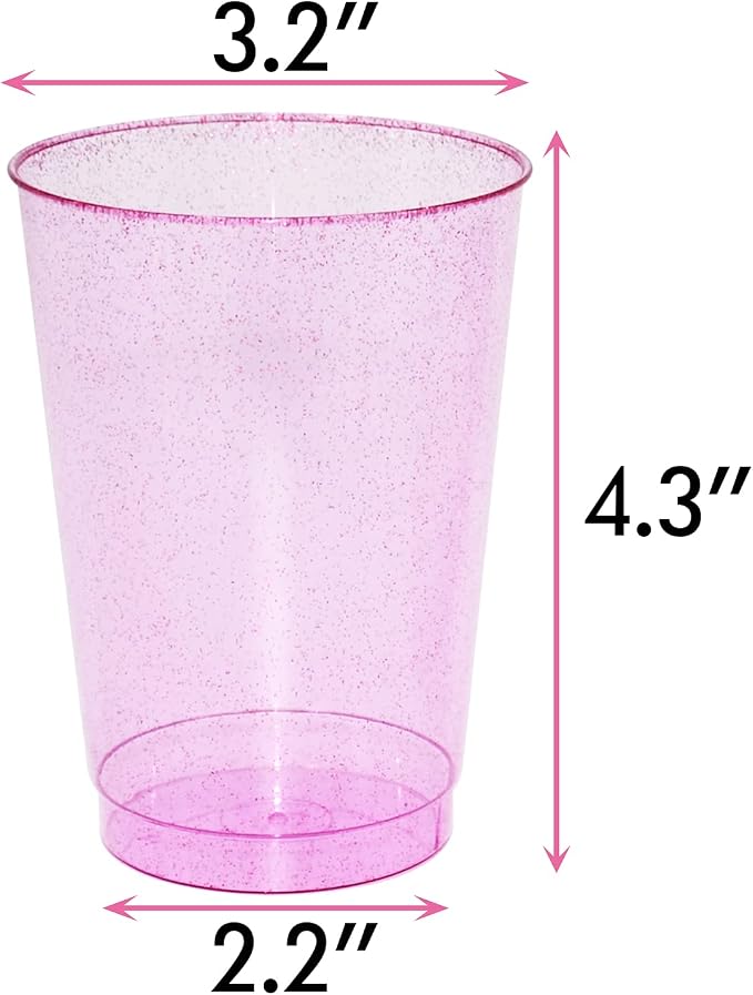 Homy Feel 12 Oz Pink Glitter Plastic Cups - 50PCS Disposable Cocktail & Wine Cups for Wedding & Valentine's Day