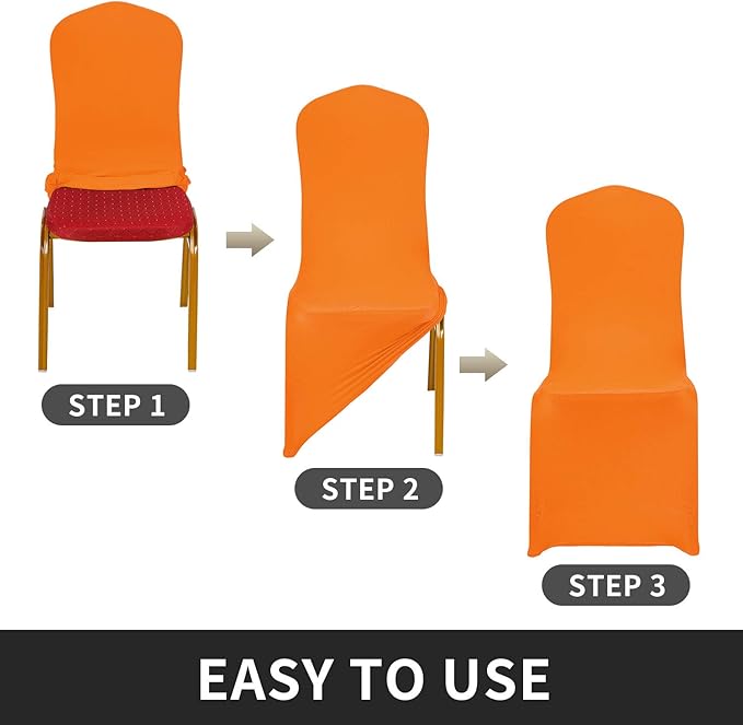 Peomeise Stretch Spandex Chair Cover for Wedding Party Dining Banquet Event (Orange, 6)