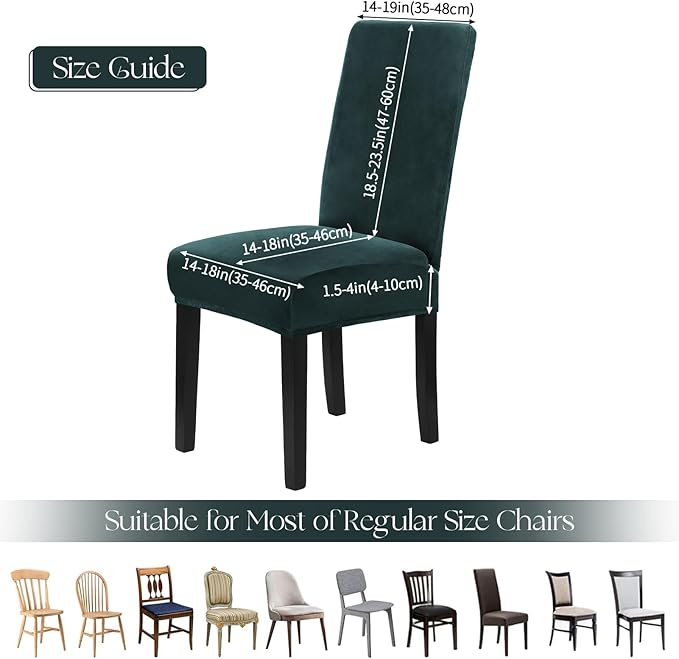 MOSAYT Velvet Stretch Chair Covers for Dining Room Set of 4 - Soft Slipcovers with Thick Removable Fabric for Parsons Chairs, Washable Seat Protectors for Kitchen, Banquet & Home Decor, Dark Teal
