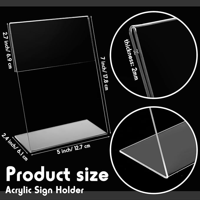 Vicenpal 120 Pcs 5 x 7 Inch Acrylic Sign Holder Acrylic Picture Frames Plastic Picture Flyer Holder l Shaped Photo Frames Self Standing Desktop Table Signs for Office, Store, Restaurant, Vertical