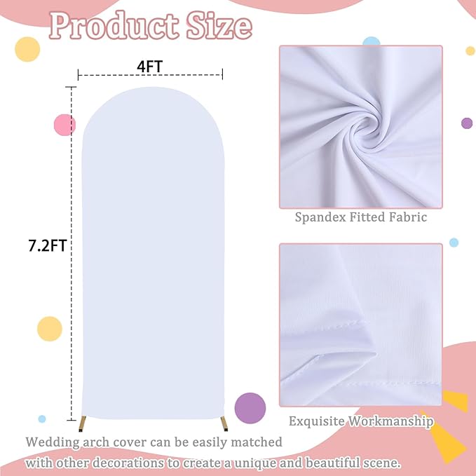 White Arch Backdrop Cover 4x7.2FT Large Spandex Arched Cover Backdrop Fabric for Baby Shower Wedding Arch Covers for Metal Back Stand Round Top Spandex Fitted Arches Cover for Graduation Events Decor