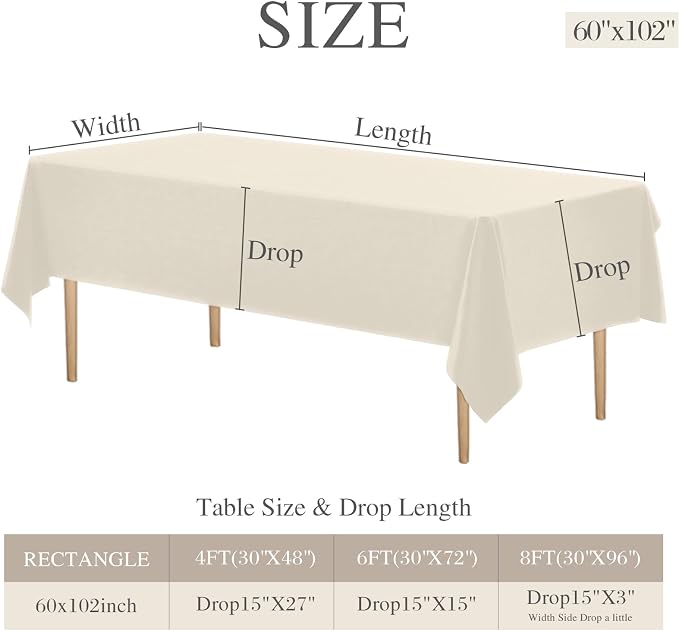 WIGENIUS 10 Pack Ivory Table Cloth Rectangle Tablecloths 60X102 Inch,Polyester Table Cloth for 6 Foot Rectangle Tables,Wrinkle Resistant Washable Fabric Table Covers for Party,Wedding Banquet