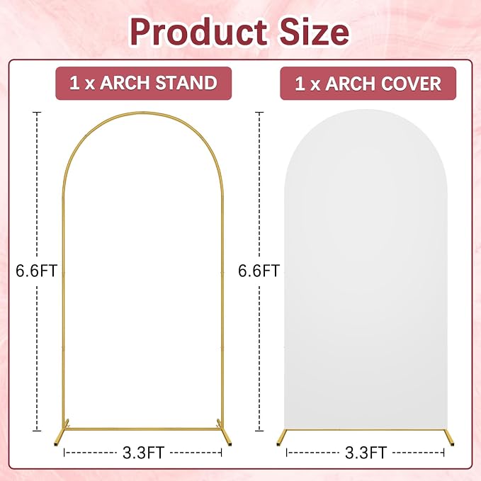 6.6FT Wedding Arch Backdrop Stand and Cover Set, Metal Balloon Arch Stand and Cover for Birthday Party Wedding Ceremony Bridal Baby Shower Graduation Decoration