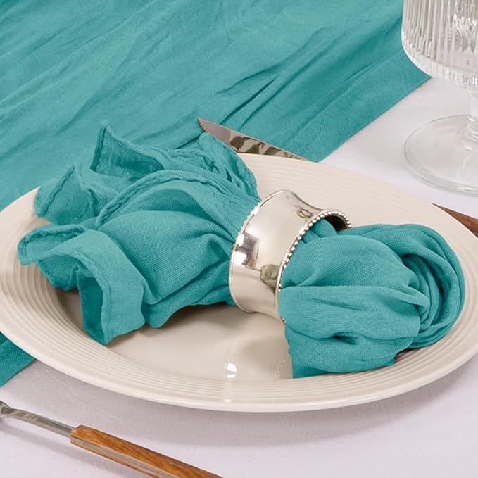 MLMC 10 Pack Cheesecloth Napkins Wedding Napkins 21"x21" Boho Reusable Napkins in Bulk for Wedding Bridal Baby Shower Events Table Decor Teal
