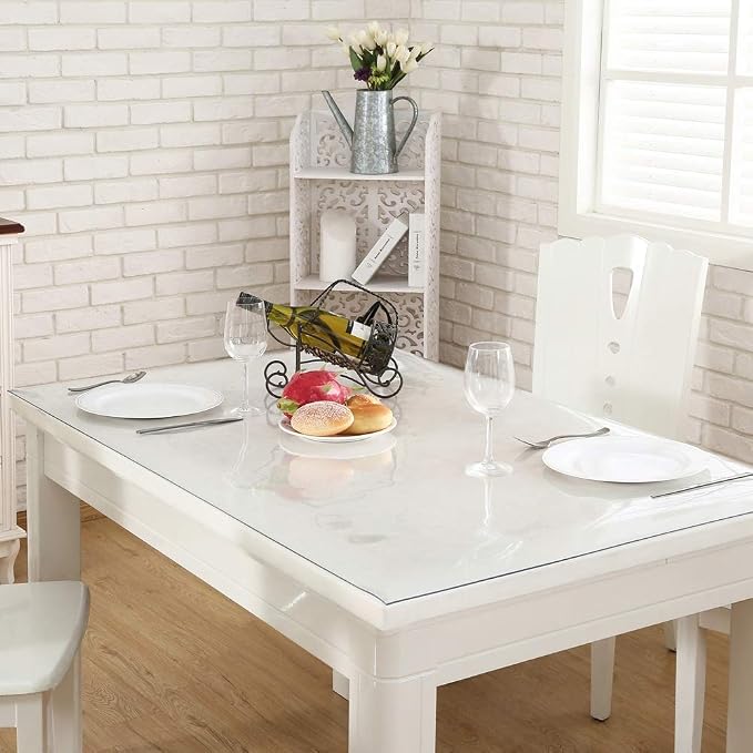 NECAUX Custom 44 x 115 Inch Clear Table Cover Protector, 1.5mm Thick Wood Grain Transparent Desk Pad Non-Slip Tablecloth Plastic Protective Pad for Dining Room Conference Meeting Table