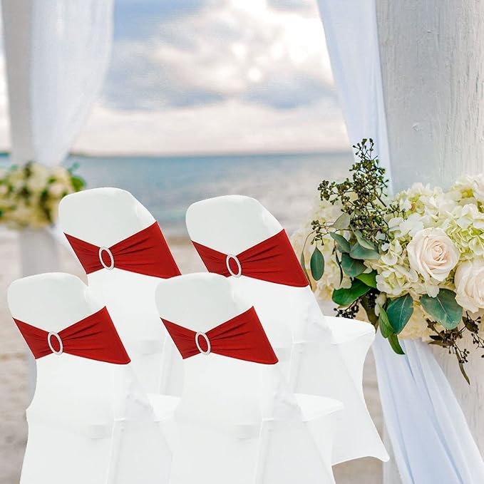 Spandex Chair Sashes Bands 100PCS Stretch Chair Ties Bows with Buckle Slider for Wedding Party Banquet Decoration (Red)…