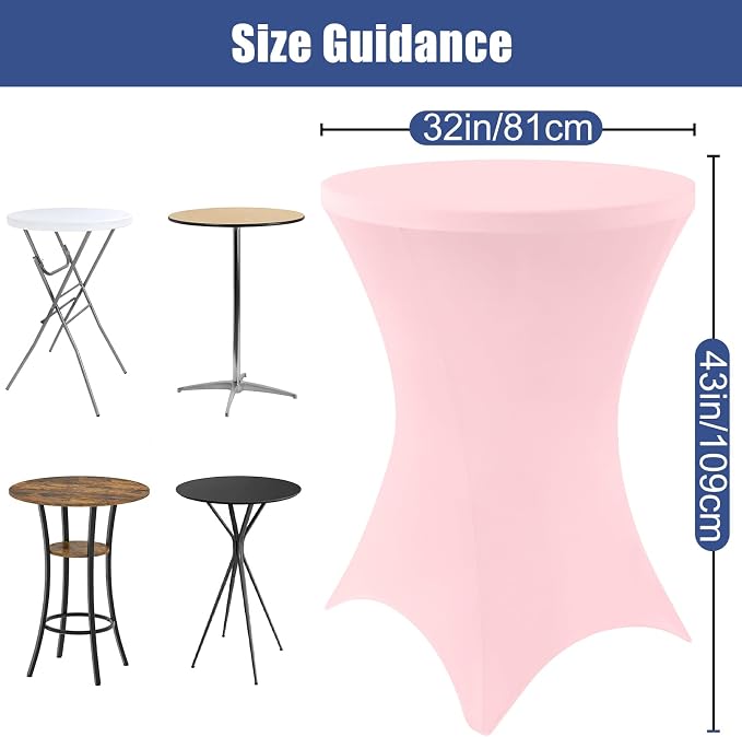 Moosfor Spandex Cocktail Table Covers 4 Pack, Elastic Fitted Stretch Table Cloth, Round High Top Tablecloths for Bar, Party, Pub, Wedding & Banquet (Pink, 32x43 Inch)