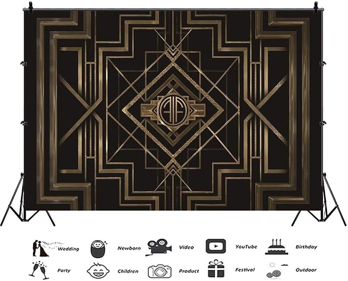 Leyiyi 10x6.5ft Great Black and Gold Birthday Photography Backdrop Adults Children Party Black and Gold Golden Banner Photo Studio Booth Background Newborn Baby Shower Decoration