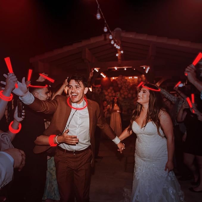 300 PCS Red Glow Sticks Bulk Glow in the Dark Bracelets and Necklaces with Connectors 8" Glowsticks Light Up Neon Party Favors for July 4th Halloween Christmas Wedding Carnival