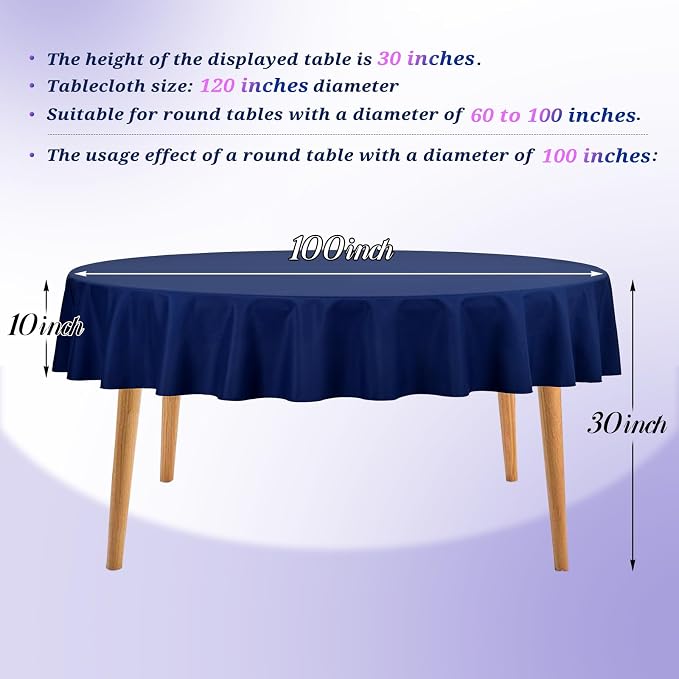 Teruntrue 12 Packs Navy Blue Round Tablecloths 120 inch Round Table Cloth, Washable Polyester Fabric for Wedding Parties Banquet Holiday Dinner Table Decorative, Navy Blue