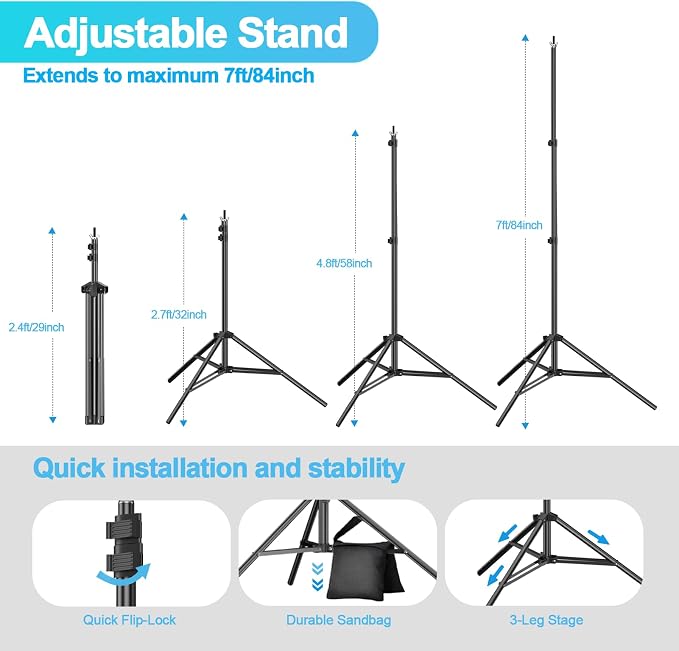 EMART 7 x 10 ft Backdrop Support System, Professional Photography Lighting Kit, 6.5 * 10ft Black/White Backdrop, Photography Backgrounds System for Studio, Portrait and Video Shooting