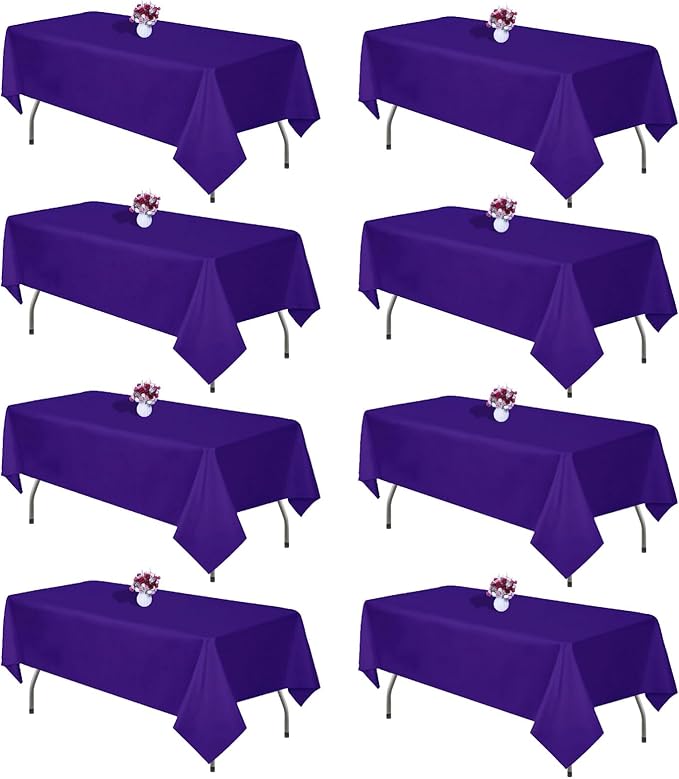 8 Packs Purple Tablecloth Rectangle 60x126 Inch Rectangular Table Cloths for 8ft Rectangle Tables, Wrinkle Resistant Polyester Fabric Tablecloth Washable Table Covers for Wedding Party Decor