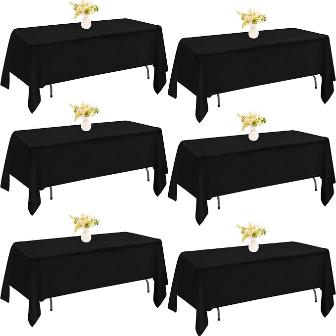 6 Pack Rectangle Black Table Cloth Bulk Washable Polyester Table Cover for Wedding Dining Table Buffet Parties Banquet Decoration（60x102Inch, Black）